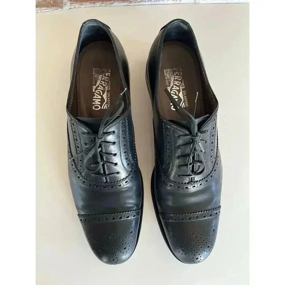 Salvatore Ferragamo TAK Black Leather Cap Toe Brogue Oxford Men\'s Size 11‎ main image 11
